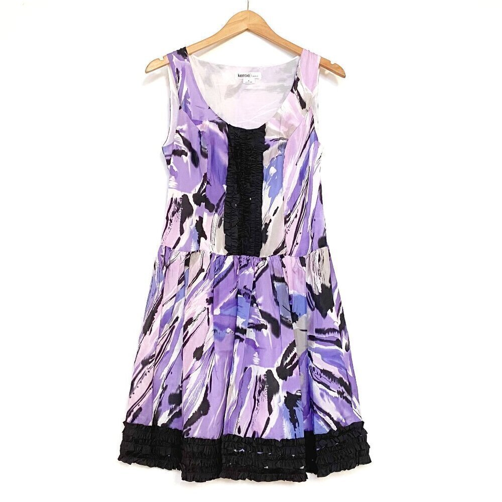Kensie 100% Silk Abstract Ruffle Trim Dress 4